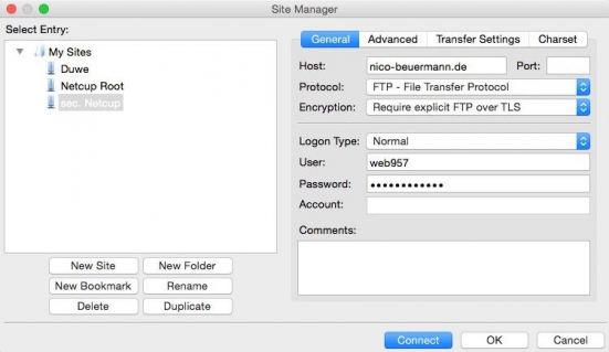 Screenshot of filezilla's server manager